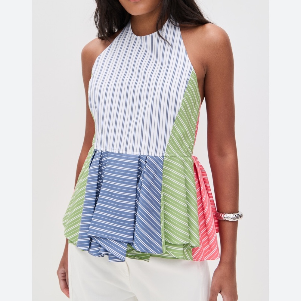Tanya Taylor Striped Halter Tank Top